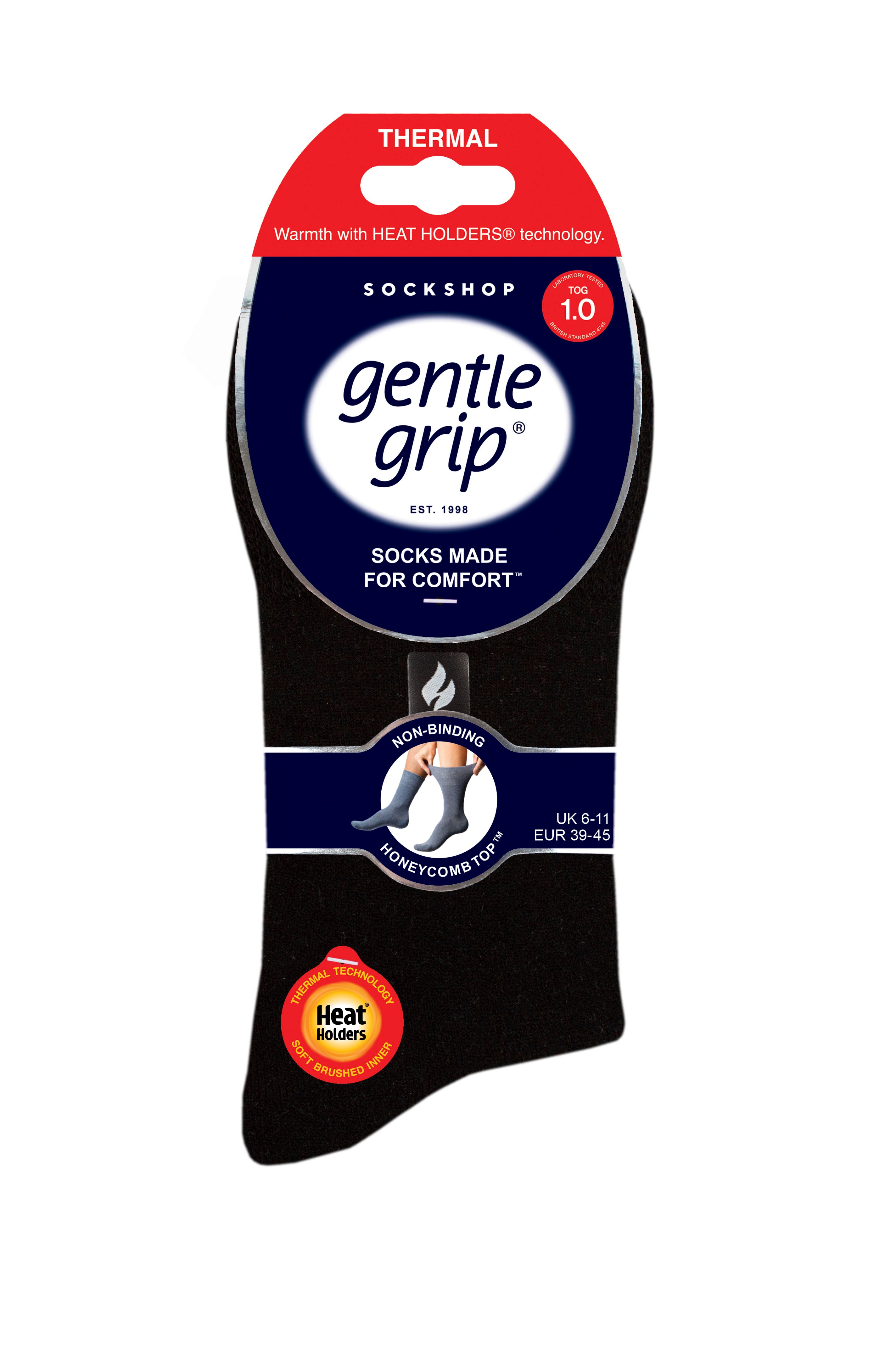 3 Pairs Mens Gentle Grip Thermal Socks - Black