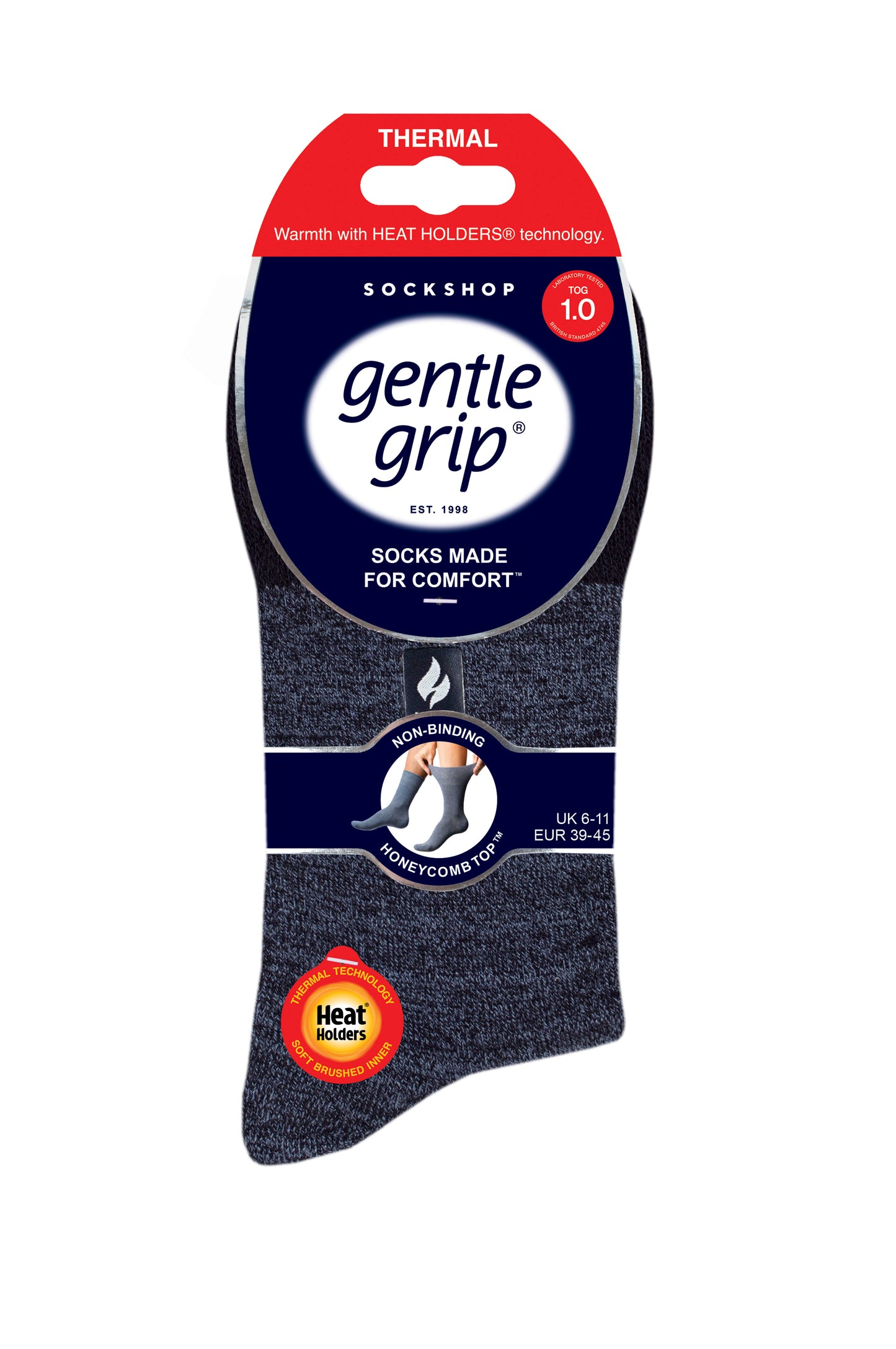 3 Pairs Mens Gentle Grip Thermal Socks - Black, Charcoal & Denim
