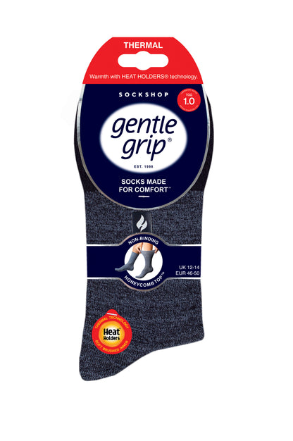 3 Pairs Mens Gentle Grip Thermal Socks BigFoot - Black, Charcoal & Denim