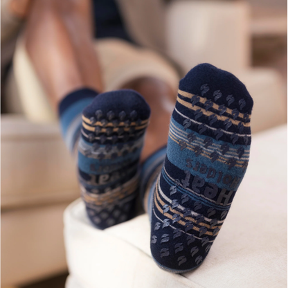1 Pair Mens Heat Holders Raynaud's Thermal Slipper Socks - Navy Stripe