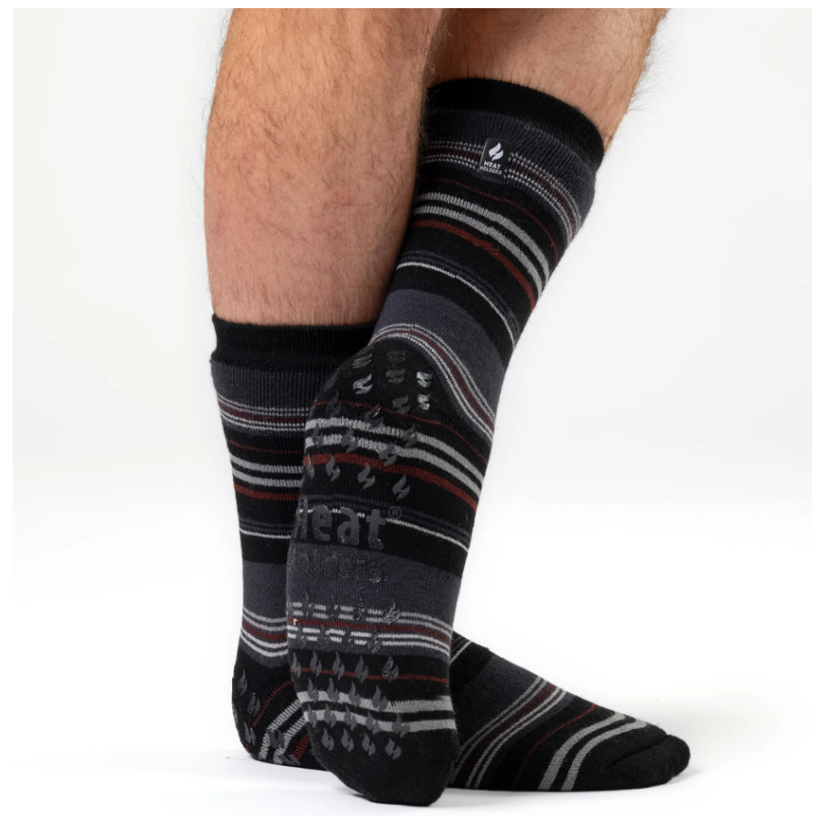 1 Pair Mens Heat Holders Raynaud's Thermal Slipper Socks - Black Stripe