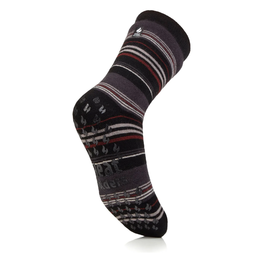 1 Pair Mens Heat Holders Raynaud's Thermal Slipper Socks - Black Stripe