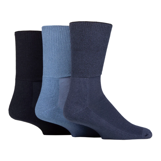 3 Pairs Mens Cushion Foot Bamboo Diabetic Socks - Denim Mix