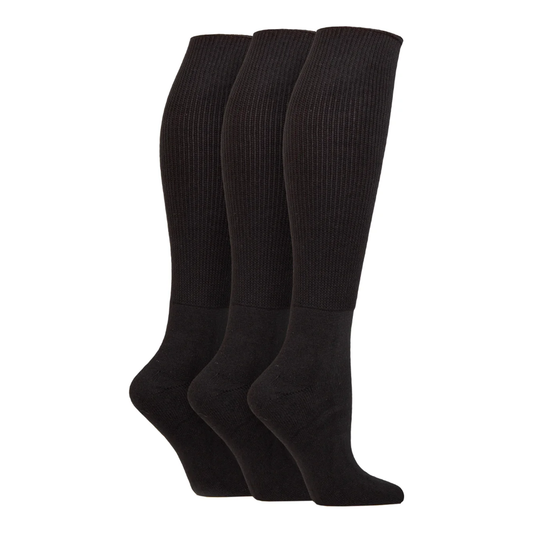 3 Pairs Mens Knee Length Bamboo Diabetic Socks - Black