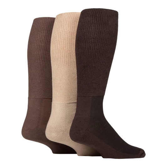 3 Pairs Mens Knee Length Bamboo Diabetic Socks - Coffee Bean