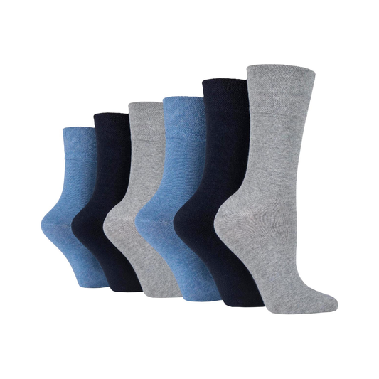 6 Pairs Ladies Diabetic Socks - Blue/Grey