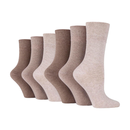 6 Pairs Ladies Diabetic Socks - Natural Mix