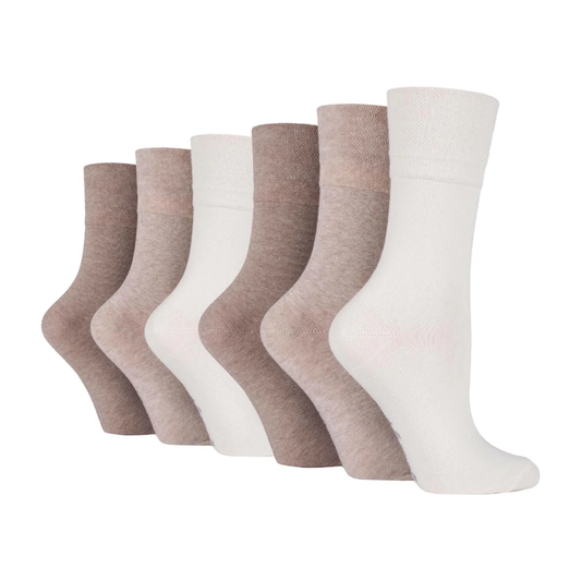 6 Pairs Ladies Diabetic Socks - Light Brown Mix