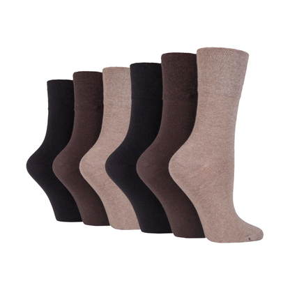 6 Pairs Ladies Diabetic Socks - Dark Brown Mix