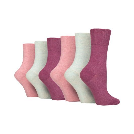 6 Pairs Ladies Diabetic Socks - Sherbert Pink Mix