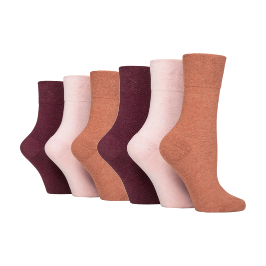 6 Pairs Ladies Diabetic Socks - Terracotta Mix