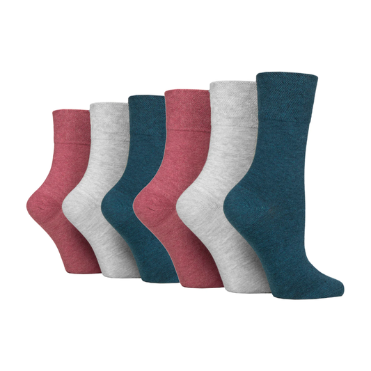 6 Pairs Ladies Diabetic Socks - Coral Mix