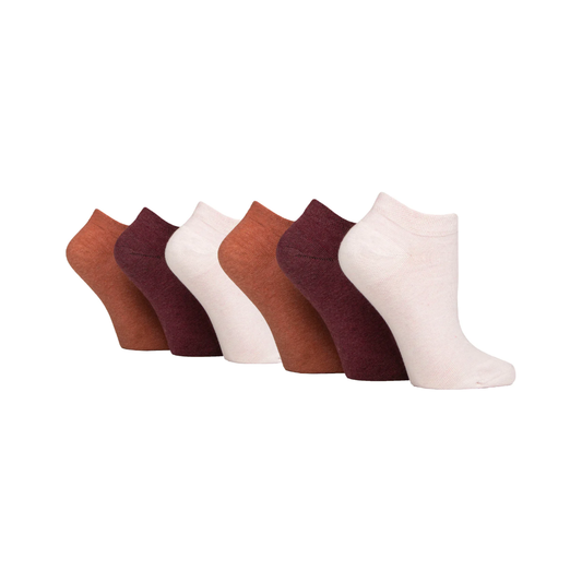 6 Pairs Ladies Diabetic Trainer Socks - Terracotta Mix