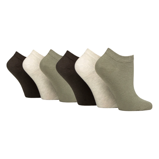 6 Pairs Ladies Diabetic Trainer Socks - Khaki Mix