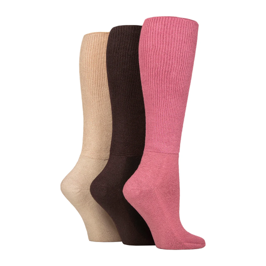 3 Pairs Ladies Knee Length Bamboo Diabetic Socks - Dusky Pink