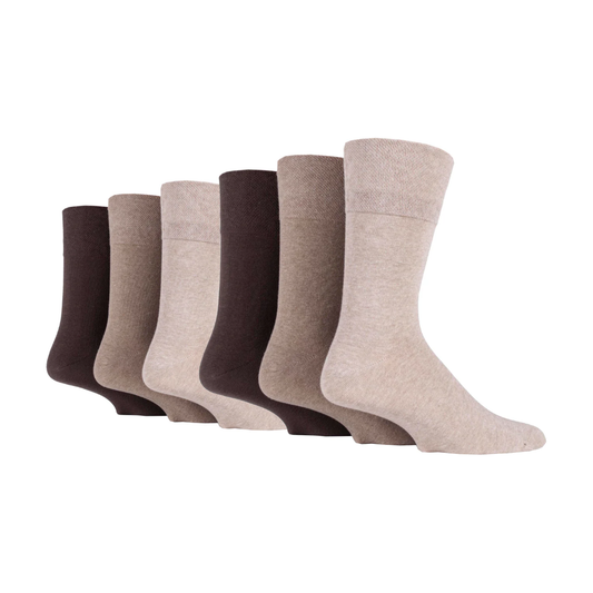 6 Pairs Men's Diabetic Socks - Brown