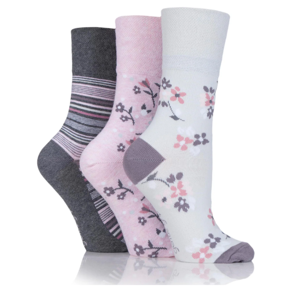 12 Pairs Ladies Gentle Grip Socks - English Rose
