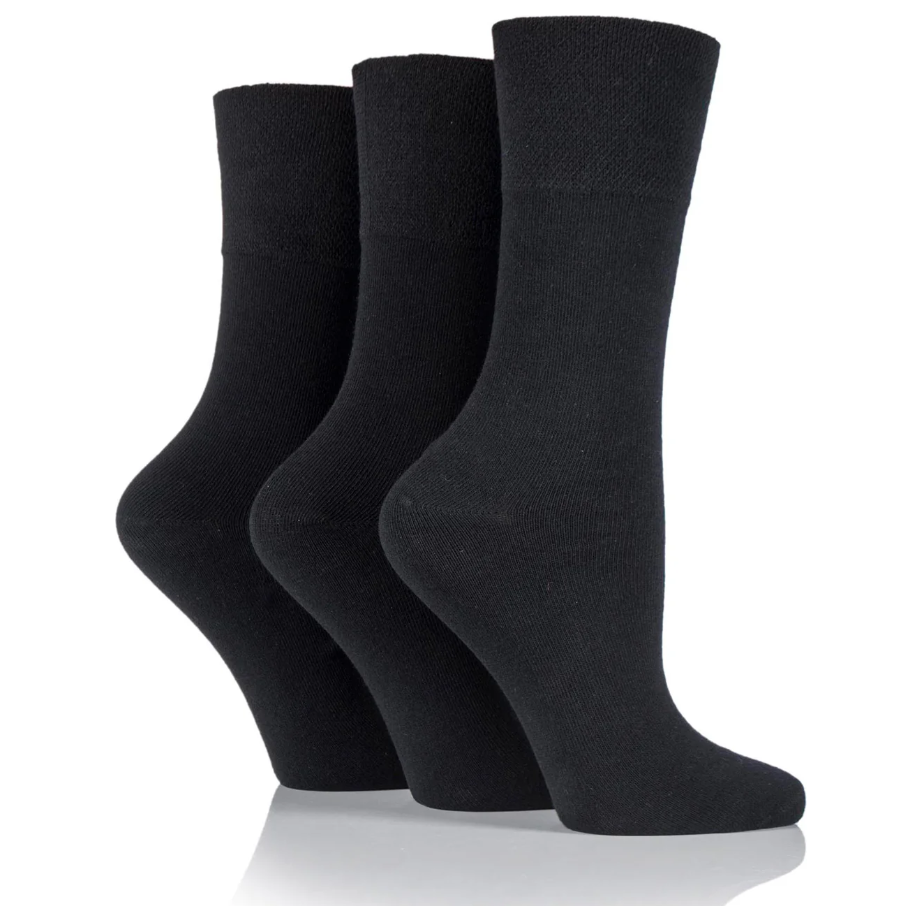 12 Pairs Ladies Gentle Grip Socks - Black