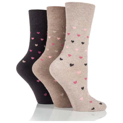 12 Pairs Ladies Gentle Grip Socks - Neutral Hearts