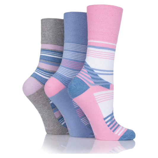 12 Pairs Ladies Gentle Grip Socks - Pastel Pink/Lavender/Grey