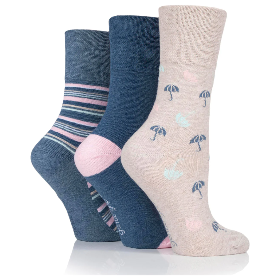 12 Pairs Ladies Gentle Grip Socks - Rainy Days
