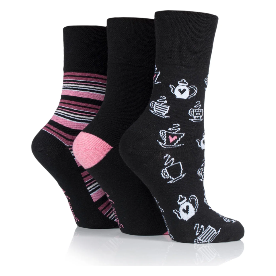 12 Pairs Ladies Gentle Grip Socks - Afternoon Tea