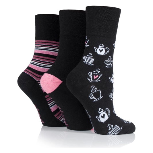 12 Pairs Ladies Gentle Grip Socks - Afternoon Tea