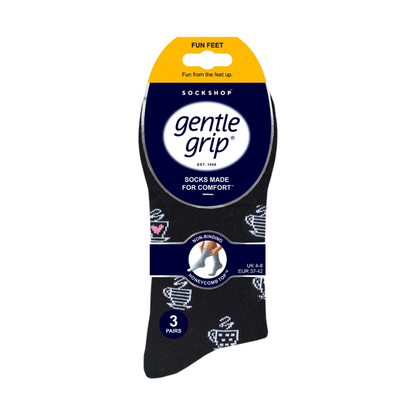 12 Pairs Ladies Gentle Grip Socks - Afternoon Tea