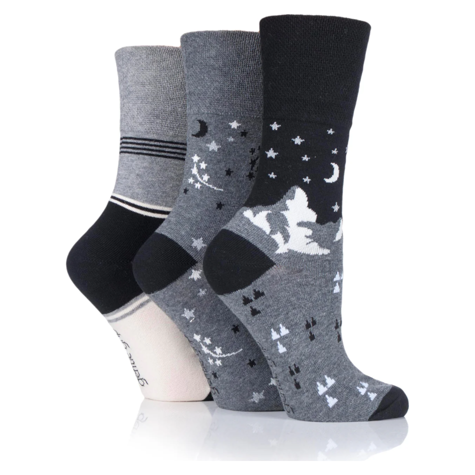 12 Pairs Ladies Gentle Grip Socks - Moon & Stars
