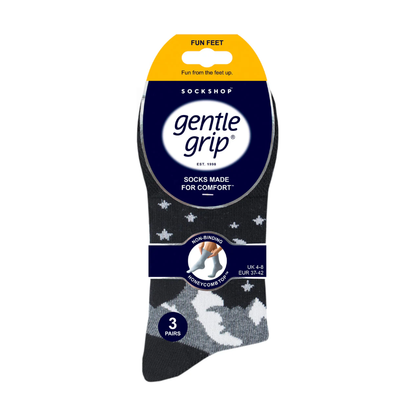 12 Pairs Ladies Gentle Grip Socks - Moon & Stars