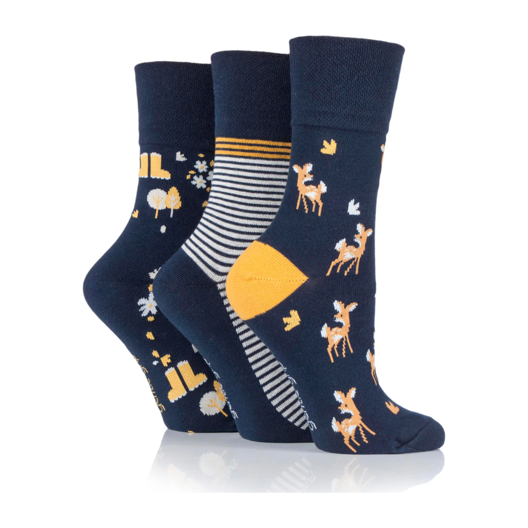 12 Pairs Ladies Gentle Grip Socks - Woodland Walk