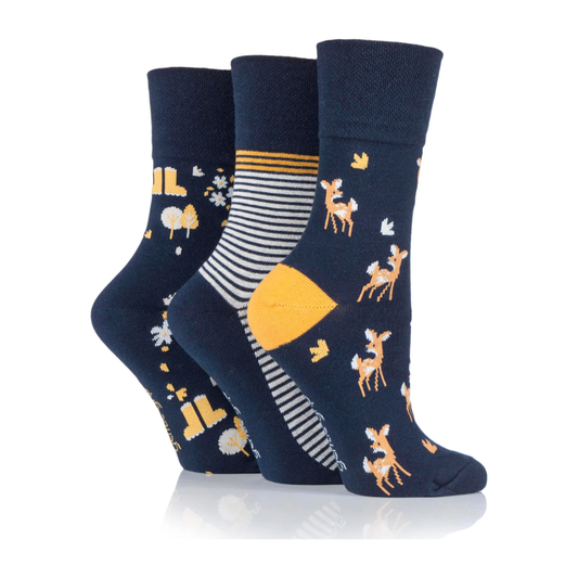 12 Pairs Ladies Gentle Grip Socks - Woodland Walk