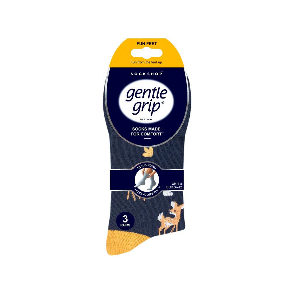 12 Pairs Ladies Gentle Grip Socks - Woodland Walk