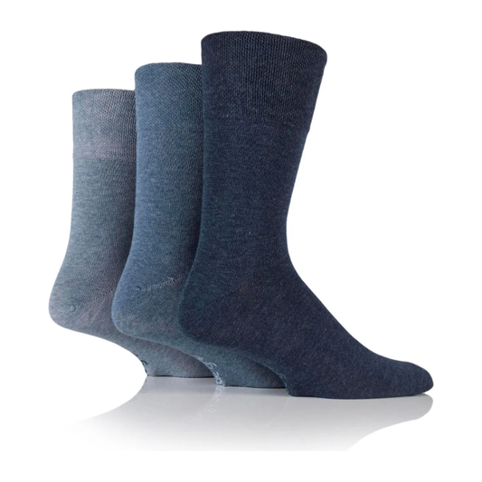 12 Pairs Mens Gentle Grip Socks - Blue Mix
