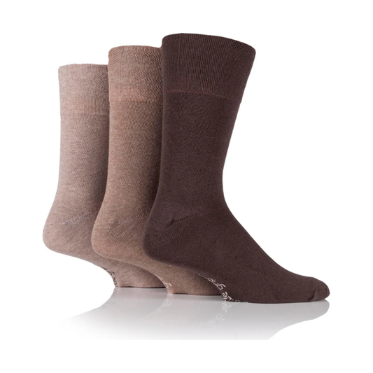 12 Pairs Mens Gentle Grip Socks - Brown Mix