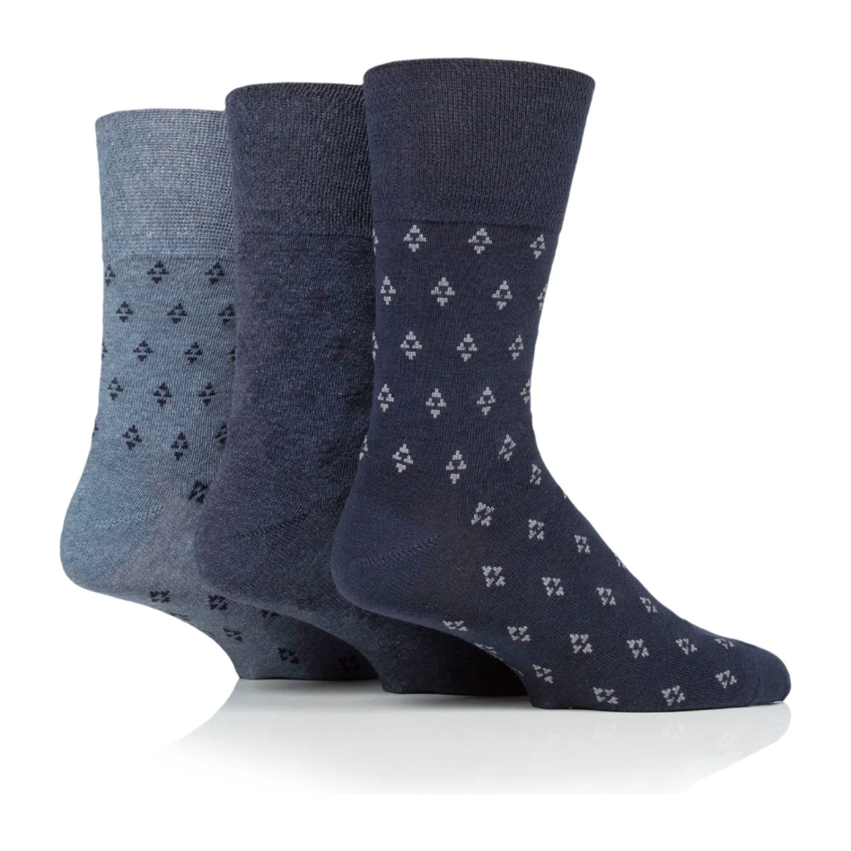 12 Pairs Mens Gentle Grip Socks - Twilight Triangle Navy/Denim