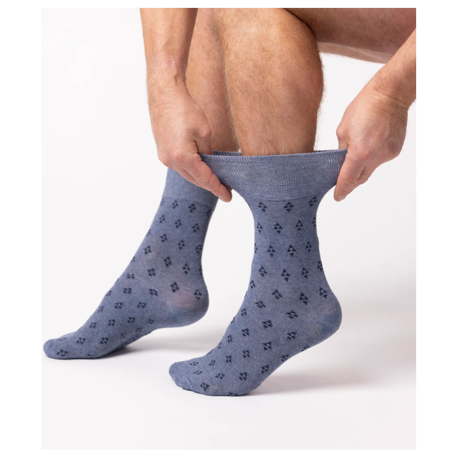 12 Pairs Mens Gentle Grip Socks - Twilight Triangle Navy/Denim
