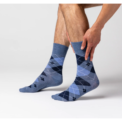 12 Pairs Mens Gentle Grip Socks - Argyle Leven Navy/Denim