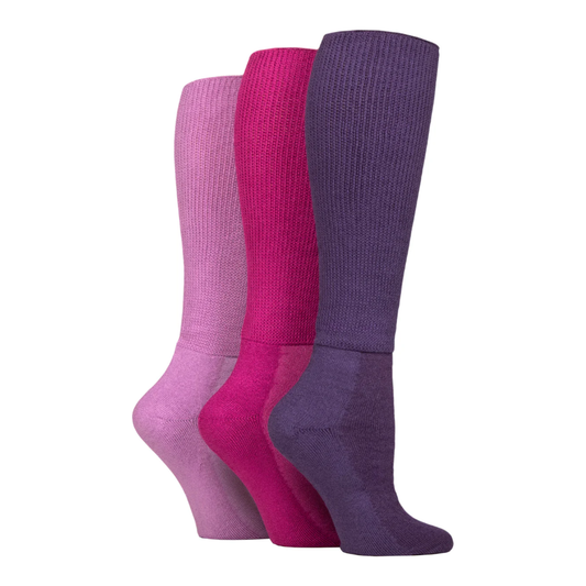 3 Pairs Ladies Knee Length Bamboo Diabetic Socks - Blackberry