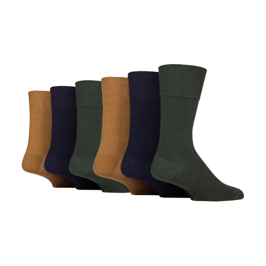 6 Pairs Men's Diabetic Socks - Ochre Mix