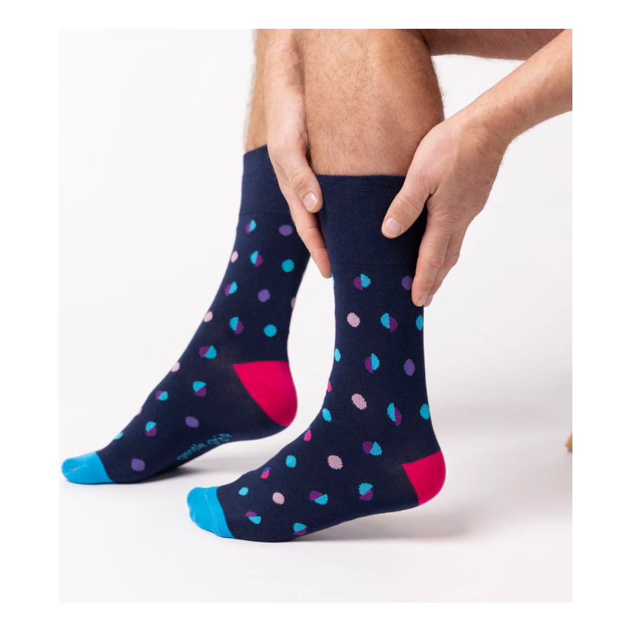 12 Pairs Mens Gentle Grip Socks - Neon Dots