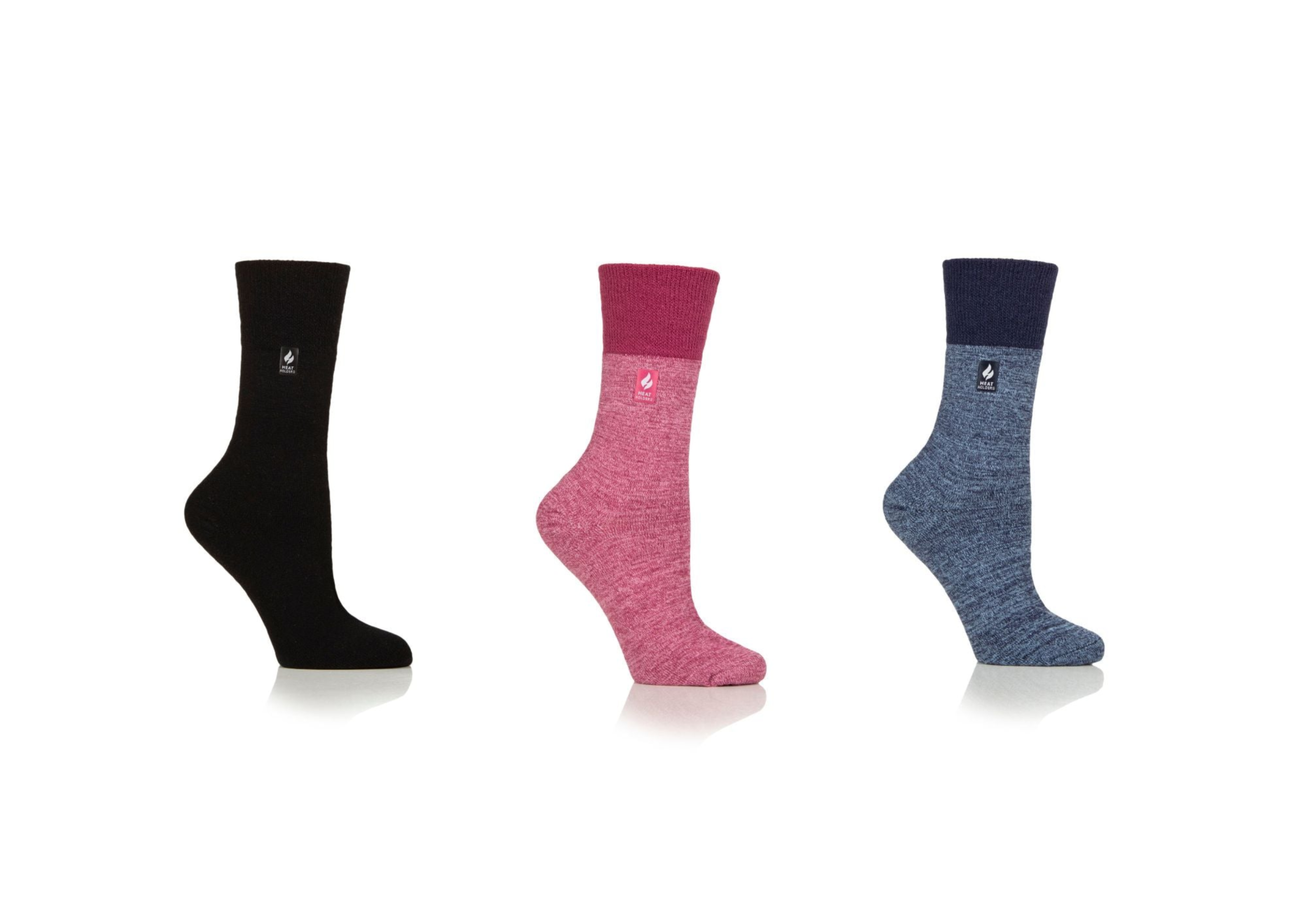 3 Pairs Ladies Gentle Grip Thermal Socks - Black, Muted Pink & Soft Navy