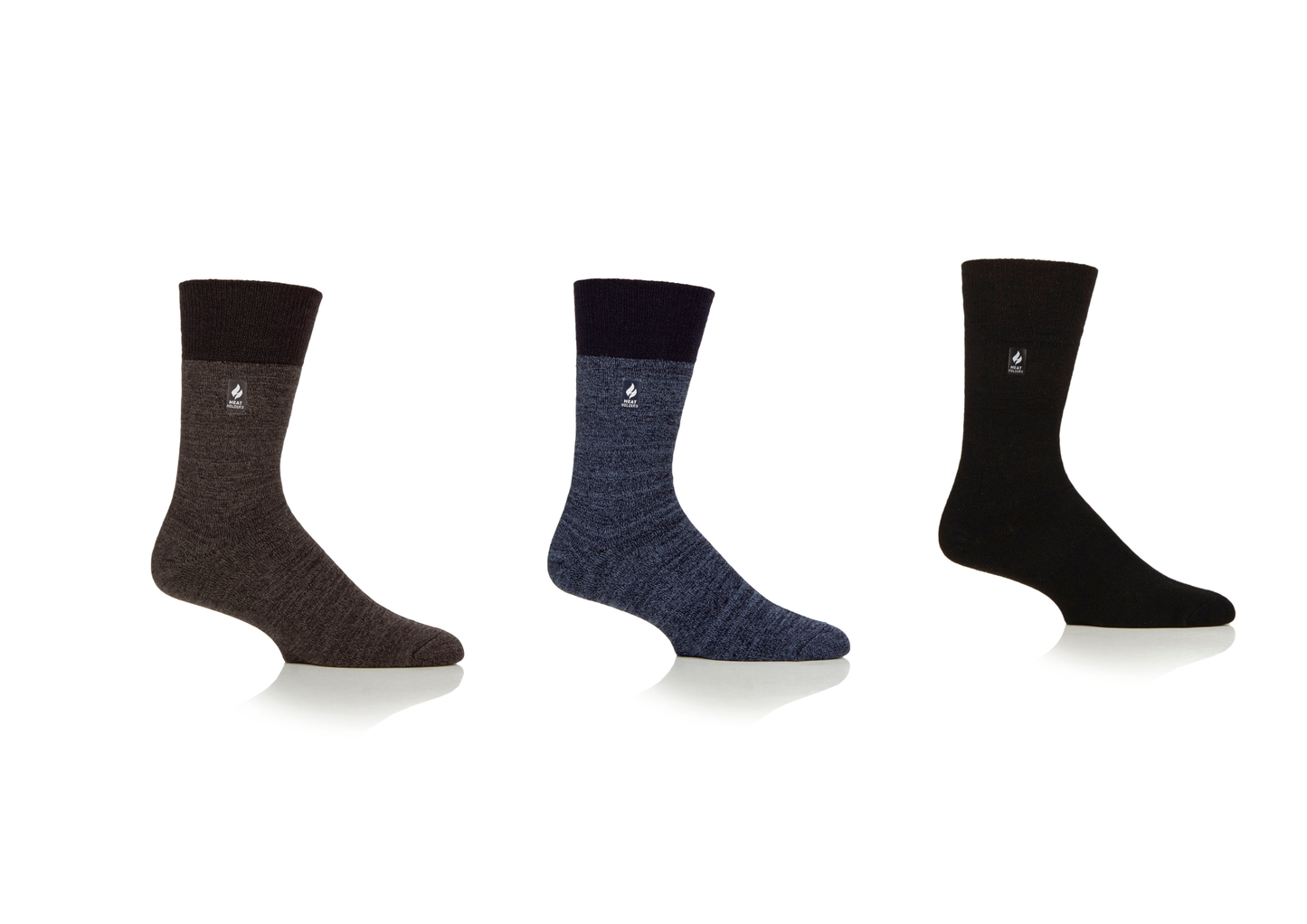3 Pairs Mens Gentle Grip Thermal Socks - Black, Charcoal & Denim